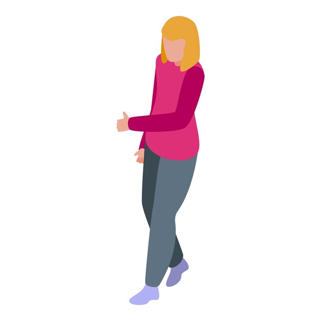 Una mujer joven está caminando y mostrando un gesto de pulgar hacia arriba