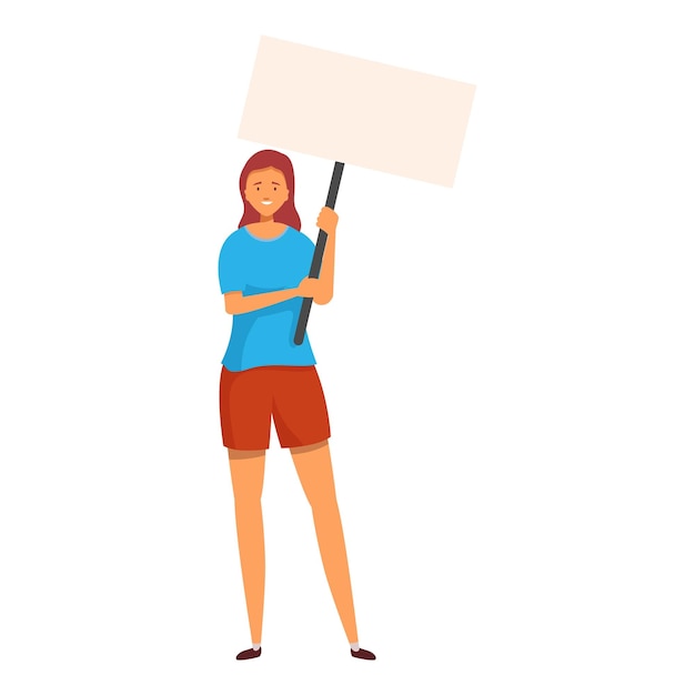 Una mujer joven está de pie y sostiene una pancarta vacía.