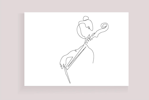 mujer joven está usando el arte de línea de instrumentos musicales de violín grande