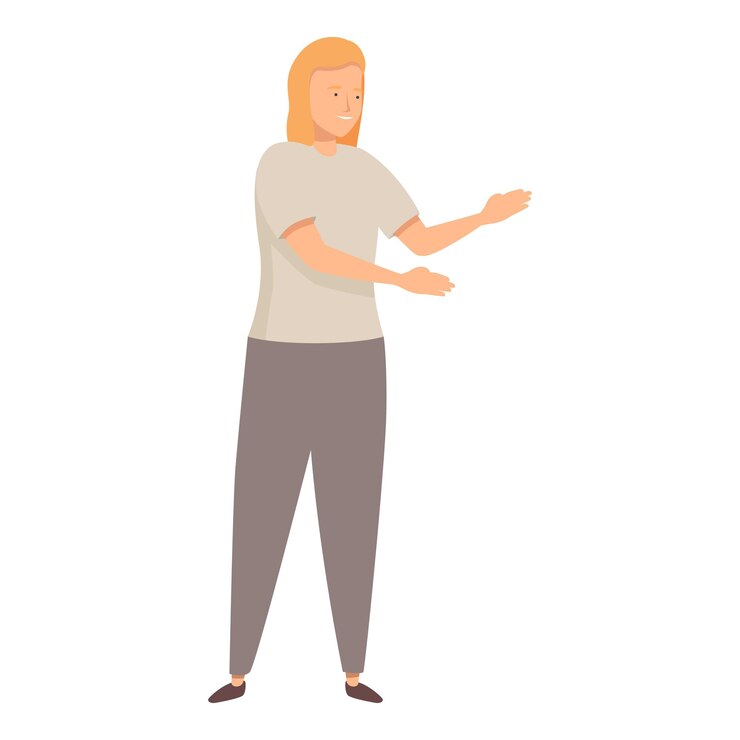 Vector mujer joven explicando algo con sus manos