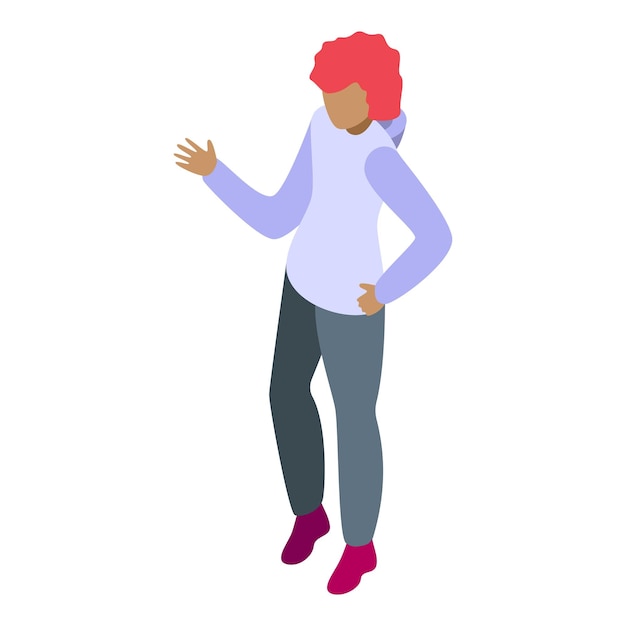 Mujer joven explicando algo usando gestos de la mano Ilustración isométrica