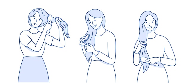 Mujer joven feliz con cabello saludable Ilustración aislada vectorial
