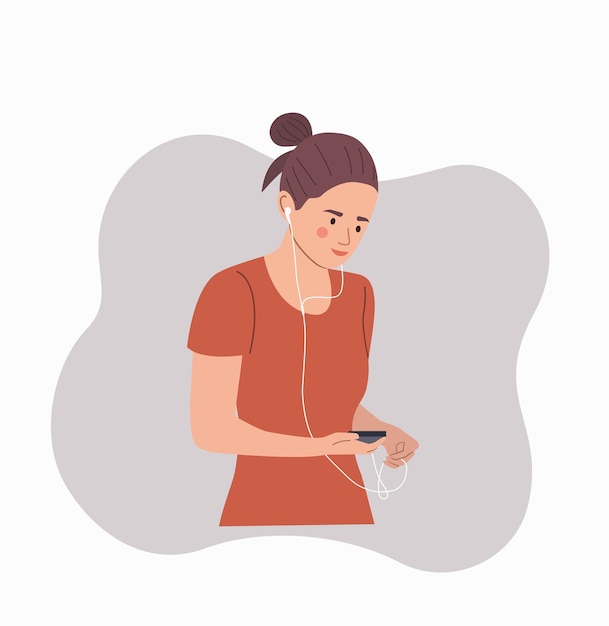 Mujer joven feliz escuchando música con auriculares