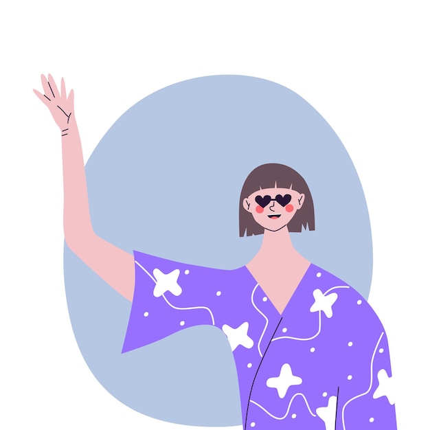 Vector mujer joven feliz en la fiesta de celebración cumpleaños o nochevieja ilustración plana vectorial aislada en un fondo blanco