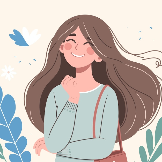 Mujer joven feliz posando ilustración plana