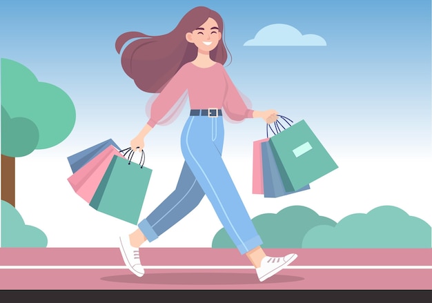 Mujer joven feliz que sostiene bolsos de compras