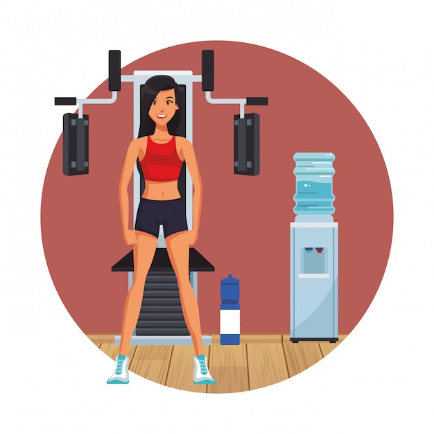 Vector mujer joven y fitness con diseño gráfico del ejemplo del vector de la máquina del gimnasio