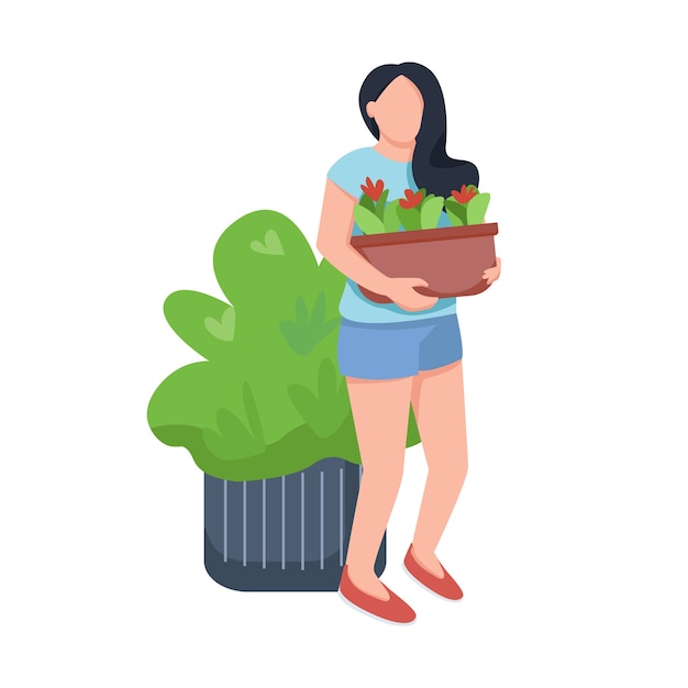 Mujer joven, con, flores, ilustración