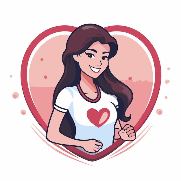 Vector mujer joven en forma de corazón ilustración vectorial chica de dibujos animados enamorada