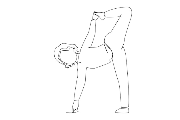 Una mujer joven en forma haciendo King Dancer Pose natarajasana yoga line art