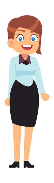 mujer joven, en, formal, ropa, caricatura, oficina, carácter