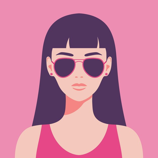 Mujer joven con gafas de sol Retrato o avatar de una mujer joven