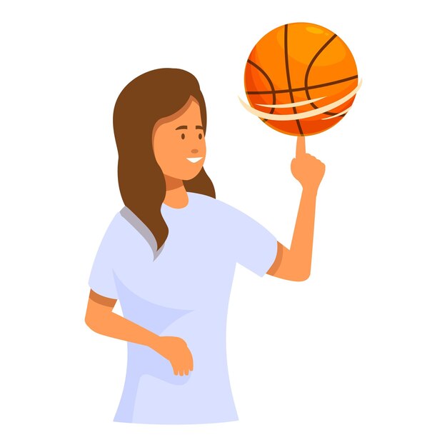 Mujer joven girando el baloncesto en el dedo disfrutando del deporte y el estilo de vida saludable