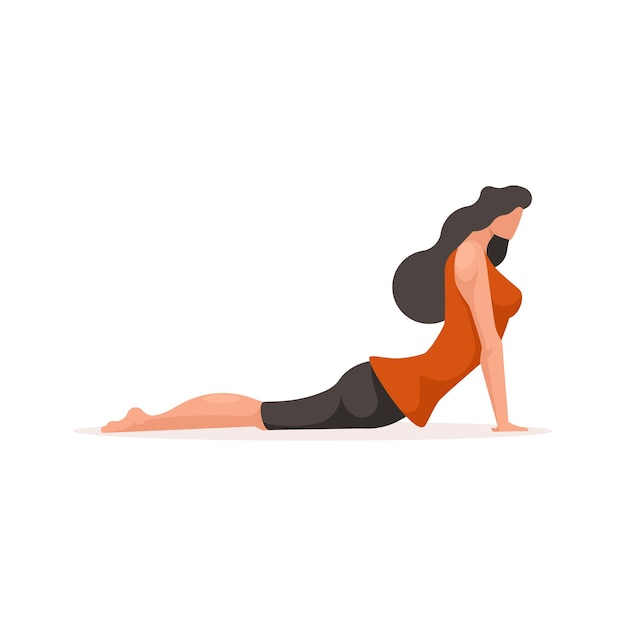 mujer joven, hacer, yoga, ejercicio, caricatura, vector, ilustración, aislado, en, un, fondo blanco