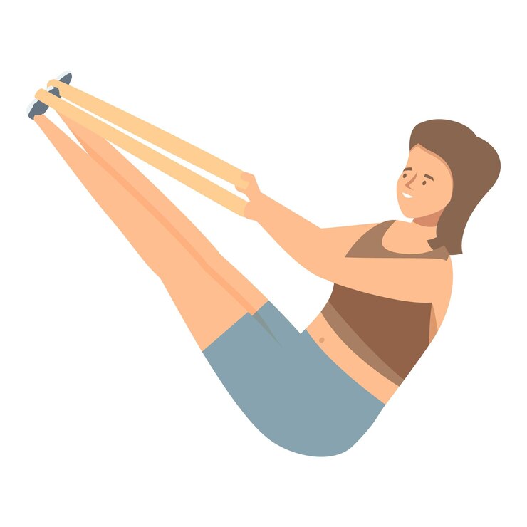 Vector mujer joven haciendo deportes en casa y usando banda de resistencia para entrenamiento físico
