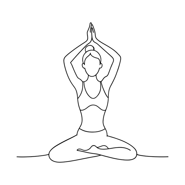 Mujer joven haciendo ejercicios de yoga arte de línea ilustración vectorial plana