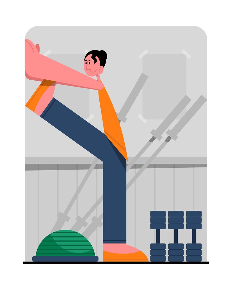 Vector mujer joven haciendo estiramientos tiempo para el entrenamiento matutino en el gimnasio actividad física regular