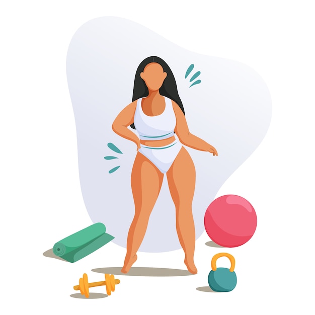 Vector mujer joven haciendo fitness. concepto de estilo de vida saludable.