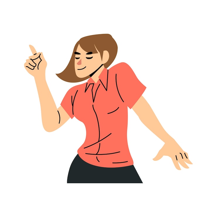 Vector mujer joven haciendo una pequeña danza con expresión feliz
