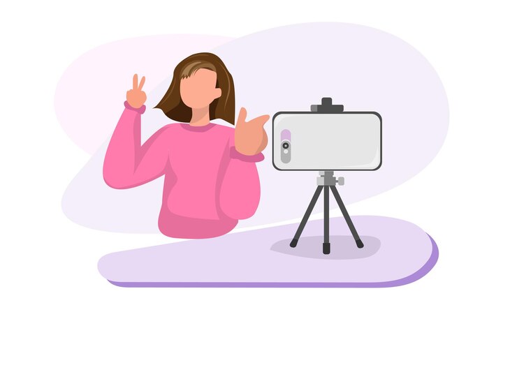 Vector una mujer joven haciendo un video para crear su propio nicho de negocio vector de ilustración de dibujos animados de estilo plano