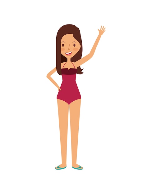 Vector mujer joven con icono de dibujos animados de bikini