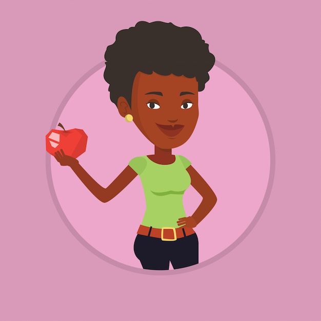 Mujer joven con ilustración de vector de manzana.