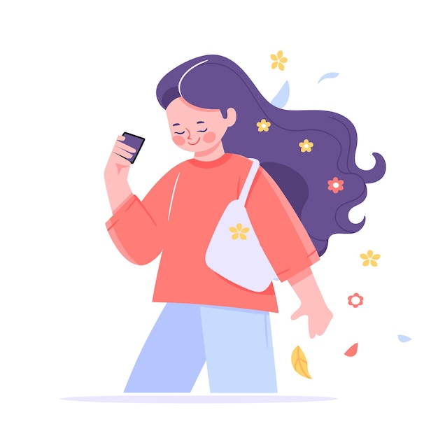 Vector mujer joven con ilustración de vector de teléfono