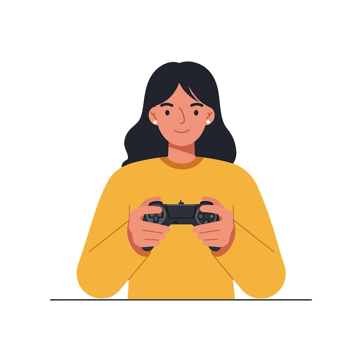 Vector mujer joven jugando videojuegos en diseño plano de arte vectorial
