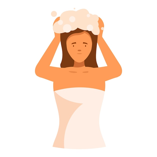 Mujer joven lavando el cabello con champú en la ducha