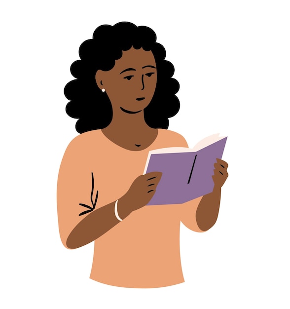 Vector mujer joven con un libro