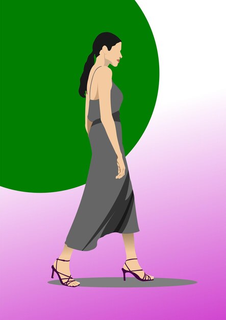 Mujer joven linda 3D color vector ilustraciones dibujadas a mano