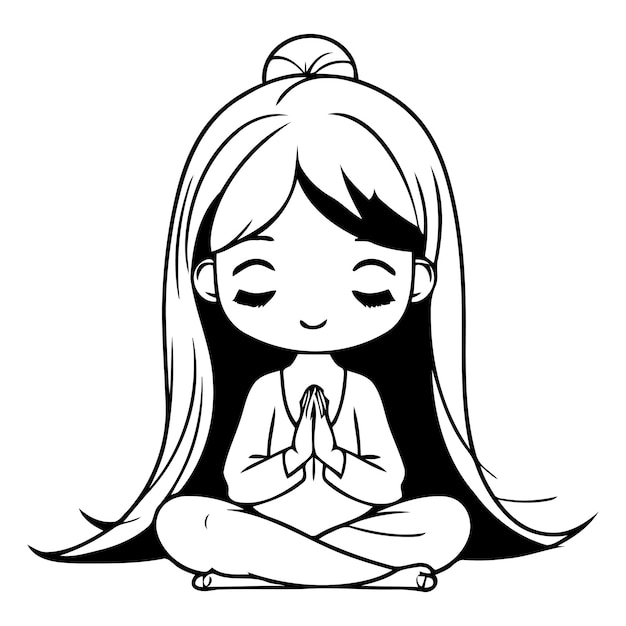 Vector mujer joven meditando en la postura del loto ilustración vectorial de dibujos animados