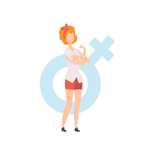 Mujer joven mostrando gesto Podemos hacerlo Niñas abogando por la igualdad de género Libertad Derechos civiles Independencia Ilustración vectorial sobre fondo blanco
