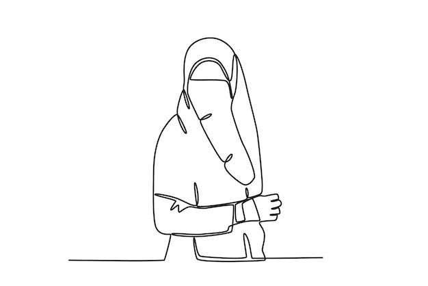 Una mujer joven con un niqab de moda árabe en un dibujo en línea
