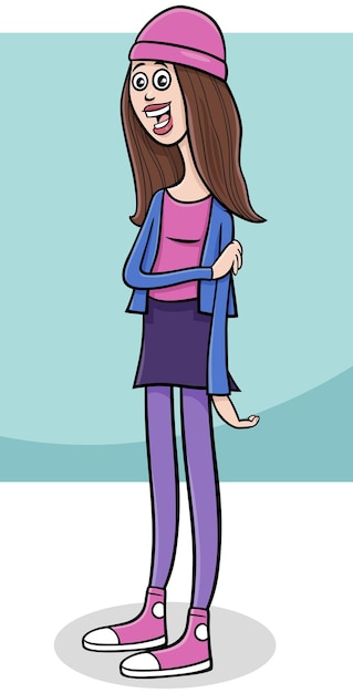 Vector mujer joven o chica de dibujos animados personaje cómico