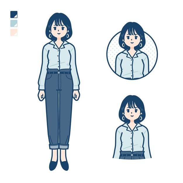 mujer joven, en, un, opencollared, camisa, con, sonriente, imágenes