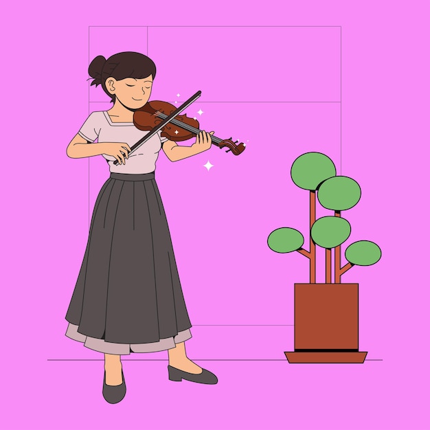 Vector mujer joven pagando una ilustración de violín