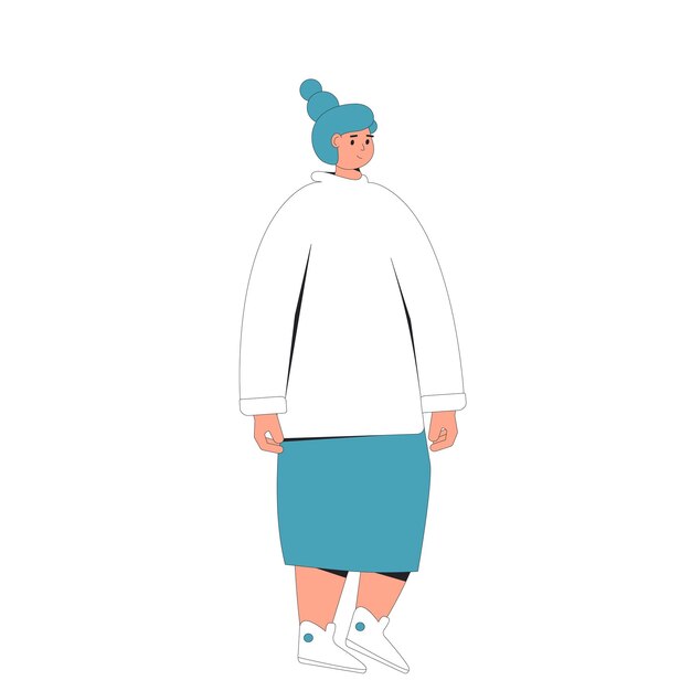 Mujer joven personaje adolescente femenina con ropa casual de pie Ilustración de línea vectorial