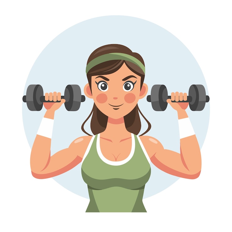 Vector mujer joven con pesas entrenamiento deportivo estilo de vida saludable concepto de actividad física