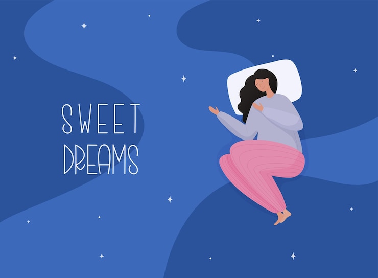 Vector mujer joven en pijama durmiendo sobre una almohada suave dulces sueños buen concepto de salud