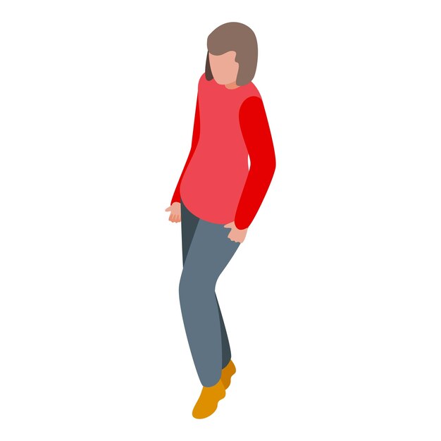 Mujer joven posando con la mano en el bolsillo icono isométrico