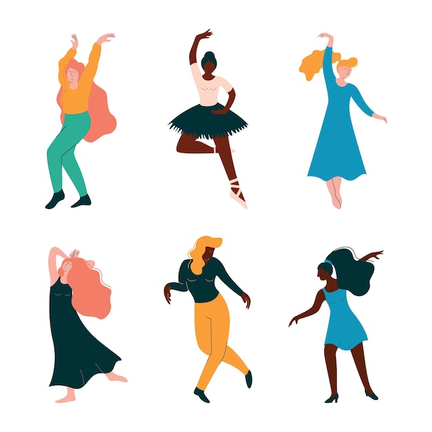 Mujer joven positiva bailando moviendo manos y piernas al ritmo de la música