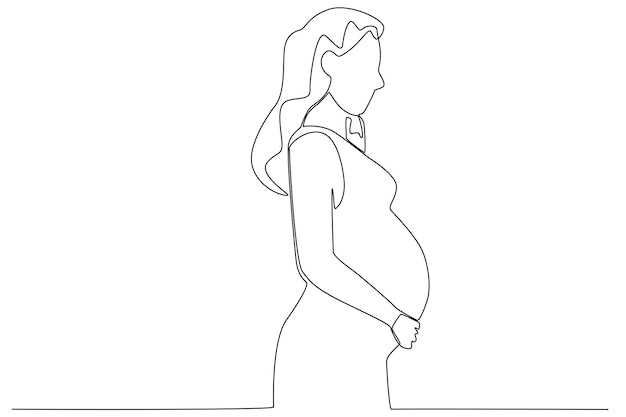 Una mujer joven preparatoria antes del parto Embarazada y amamantando dibujo en línea