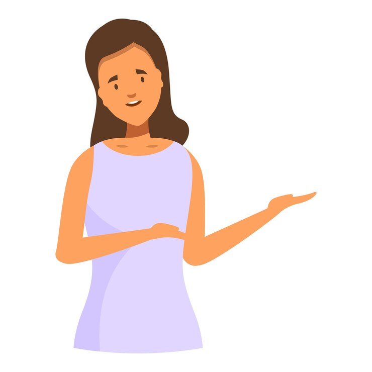 Vector mujer joven presentando mostrando algo al lado con gestos de la mano