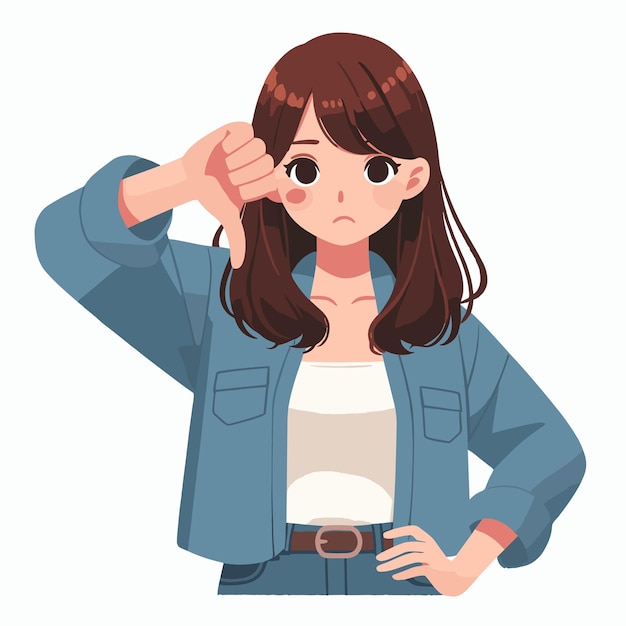 Mujer joven con los pulgares hacia abajo gesto como un mal signo ilustraciones vectoriales en fondo blanco