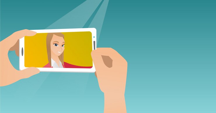 Vector mujer joven que hace el ejemplo del vector del selfie