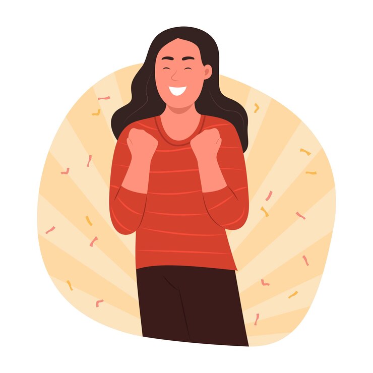 Vector mujer joven que se siente feliz y contenta ilustración conceptual