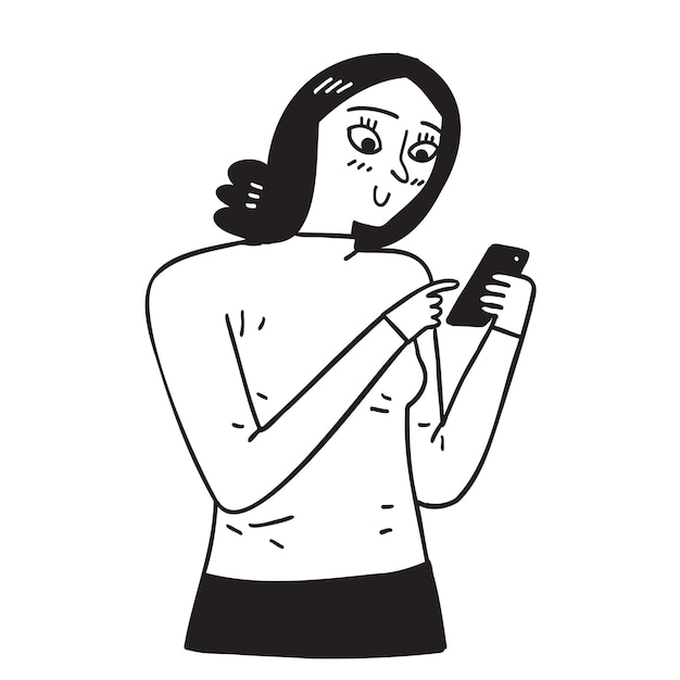 Mujer joven que usa un teléfono móvil que realiza muchas de las funciones de una computadora, que generalmente tiene una interfaz de pantalla táctil, acceso a Internet y un sistema operativo capaz de ejecutar descargas
