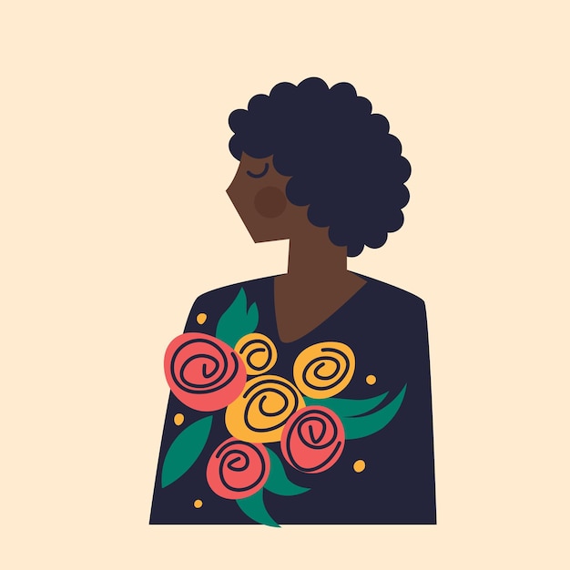 Mujer joven con un ramo de flores en las manos ilustración vectorial aislada para diseños del día de la mujer o del día de la madre gráfico de moda