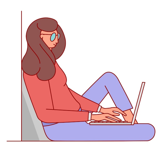 mujer joven, relajante, usar la computadora portátil